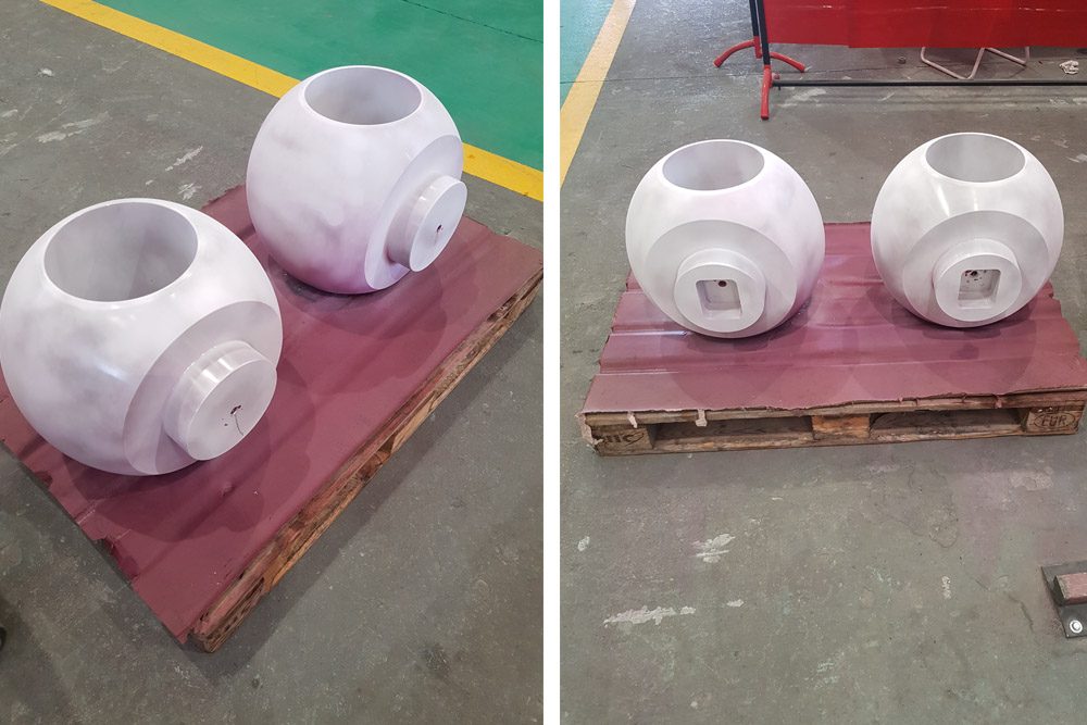 Sfere per valvole finite e verniciate su pallet